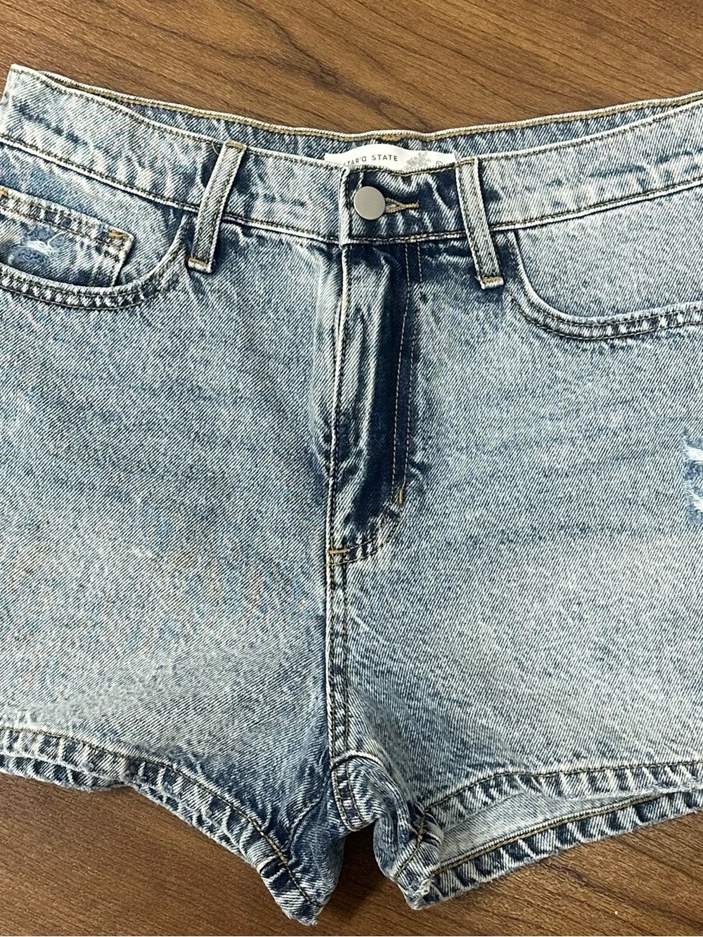 Altar'd State Light Blue High-Rise Denim Shorts